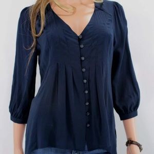 Anthropologie 0 XS Navy Blouse Top Button Small